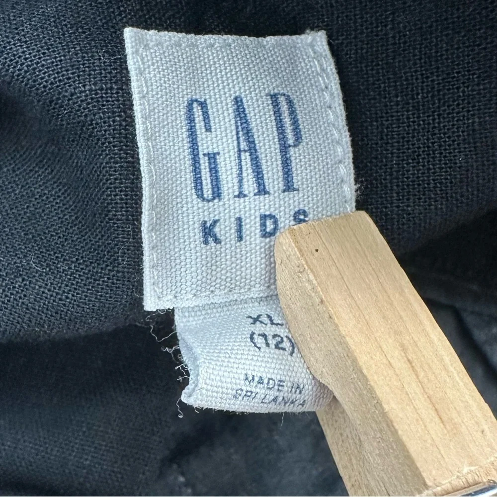Old Navy Shirt Boys 12 XL Black Linen Blend Short Sleeves Button Front Casual